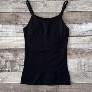 NWOT Empetur Black Nylon Spandex Adjustable Spaghetti Strap Compression Tank | S